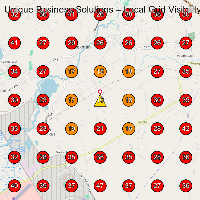 Unique Business Solutions GeoGrid visibility map for Martial Arts School in Poughquag